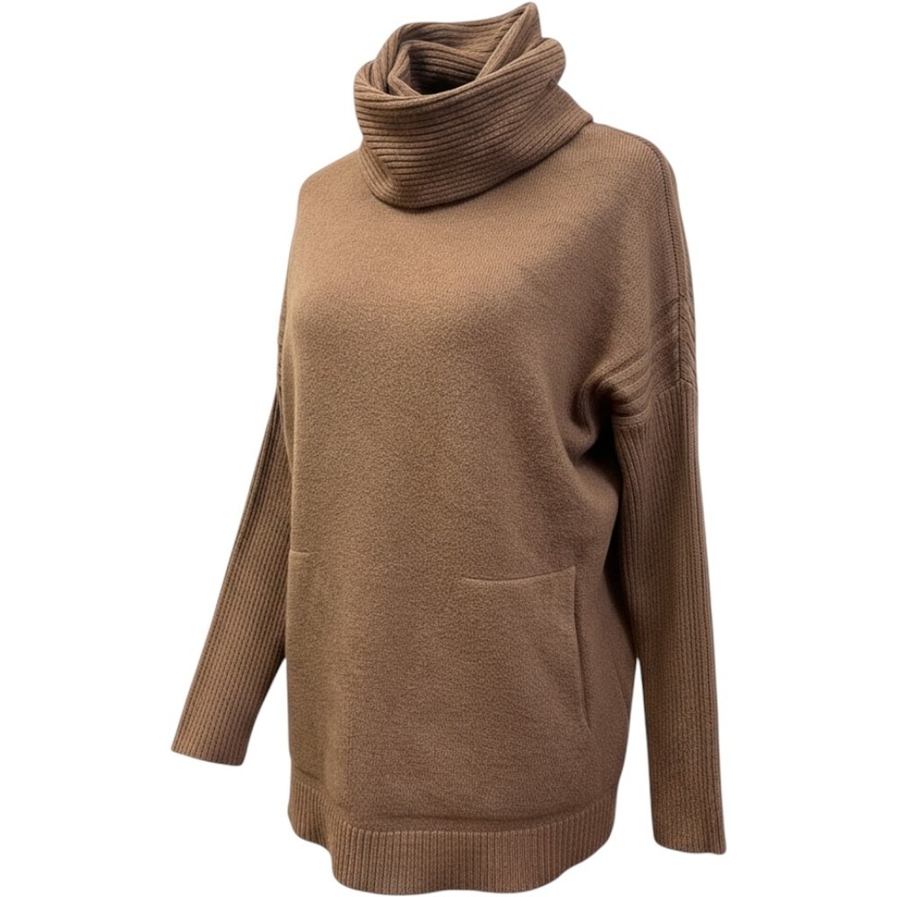 Cyrus Brown Cowl Neck Ribbed Sleeve Sweater with Pocket E601868A XS